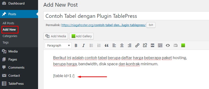 Cara Membuat Tabel di WordPress dengan TablePress 
